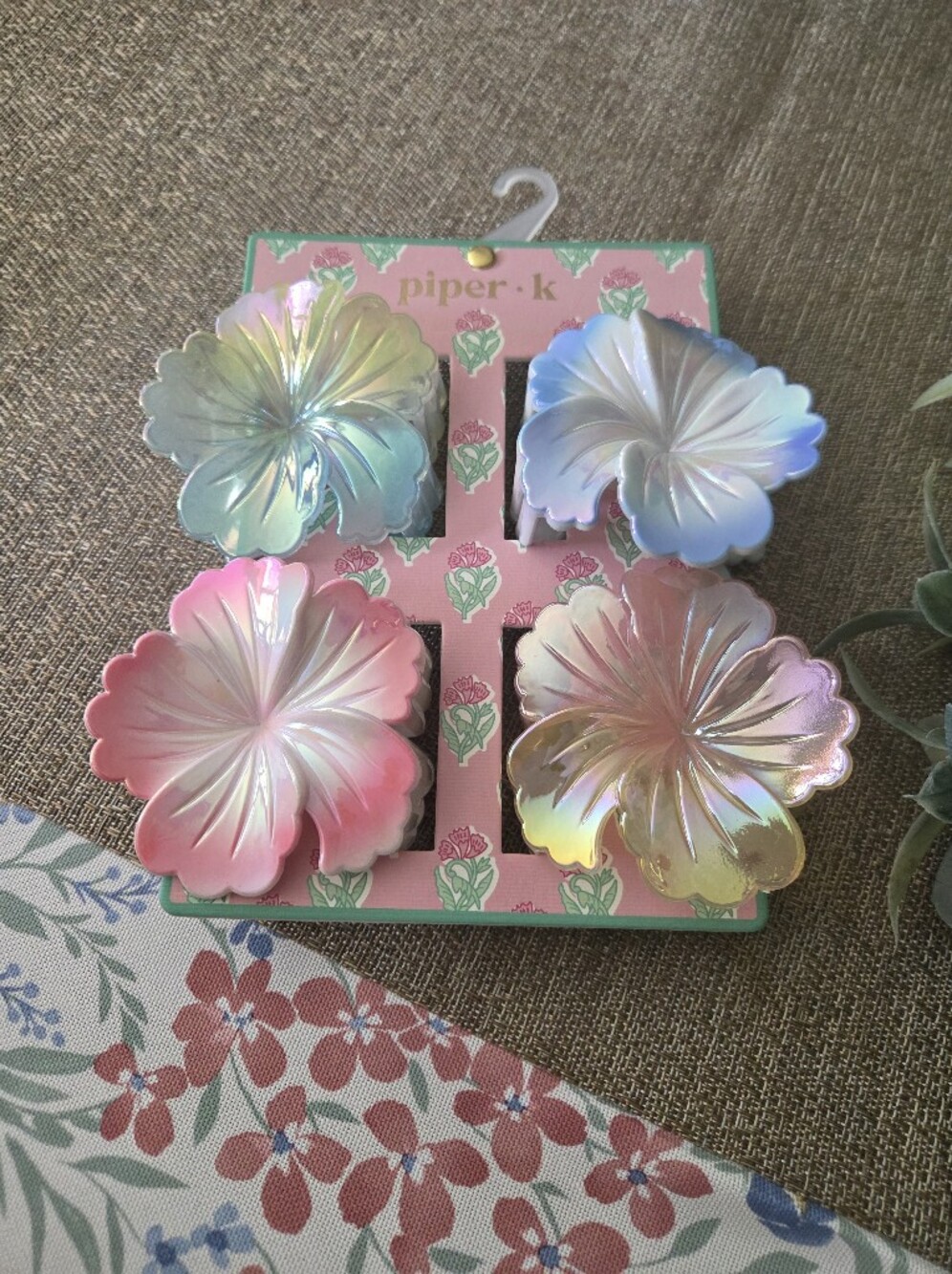 Piper Iridescent Flower Hair Clips - Pink, Blue, Gold